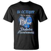In October We Wear Blue Ribbon Heart Diabetes Awareness T Shirt - Wonder Print Shop