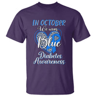 In October We Wear Blue Ribbon Heart Diabetes Awareness T Shirt - Wonder Print Shop