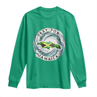 Pray For Jamaica Hurricane Support Long Sleeve Shirt Strong Island Map and Storm Graphic