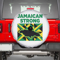 Jamaican Strong Resilience Geometric Flag Spare Tire Cover Abstract Island Map and Heritage
