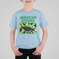 Jamaican Strong Resilience Geometric Flag T Shirt For Kid Abstract Island Map and Heritage