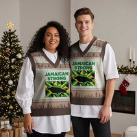 Jamaican Strong Resilience Geometric Flag V-Neck Knit Sweater Vest Abstract Island Map and Heritage