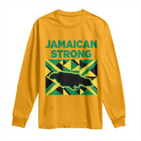 Jamaican Strong Resilience Geometric Flag Long Sleeve Shirt Abstract Island Map and Heritage