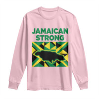 Jamaican Strong Resilience Geometric Flag Long Sleeve Shirt Abstract Island Map and Heritage