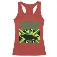 Jamaican Strong Resilience Geometric Flag Racerback Tank Top Abstract Island Map and Heritage