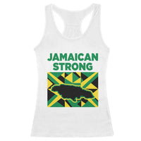 Jamaican Strong Resilience Geometric Flag Racerback Tank Top Abstract Island Map and Heritage