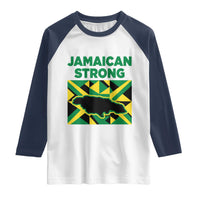 Jamaican Strong Resilience Geometric Flag Raglan Shirt Abstract Island Map and Heritage
