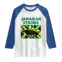 Jamaican Strong Resilience Geometric Flag Raglan Shirt Abstract Island Map and Heritage