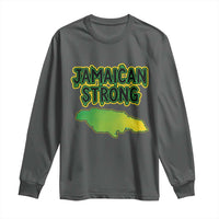 Jamaican Strong Resilience Graphic Long Sleeve Shirt Caribbean Island Map Silhouette