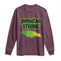 Jamaican Strong Resilience Graphic Long Sleeve Shirt Caribbean Island Map Silhouette