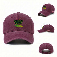 Jamaican Strong Resilience Graphic Washed Cotton Baseball Cap Caribbean Island Map Silhouette