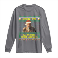 Funny Ed Gein Christmas Meme Long Sleeve Shirt Drinking Wine Eating This Sinful Cold Cuts Viral Scene - Wonder Print Shop