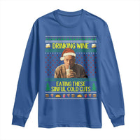 Funny Ed Gein Christmas Meme Long Sleeve Shirt Drinking Wine Eating This Sinful Cold Cuts Viral Scene - Wonder Print Shop