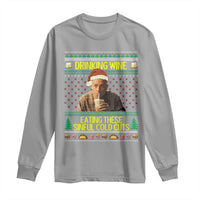 Funny Ed Gein Christmas Meme Long Sleeve Shirt Drinking Wine Eating This Sinful Cold Cuts Viral Scene - Wonder Print Shop