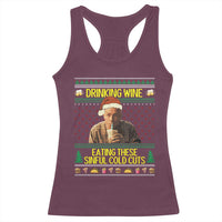 Funny Ed Gein Christmas Meme Racerback Tank Top Drinking Wine Eating This Sinful Cold Cuts Viral Scene - Wonder Print Shop