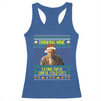 Funny Ed Gein Christmas Meme Racerback Tank Top Drinking Wine Eating This Sinful Cold Cuts Viral Scene - Wonder Print Shop