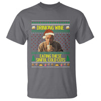 Funny Ed Gein Christmas Meme T Shirt Drinking Wine Eating This Sinful Cold Cuts Viral Scene - Wonder Print Shop