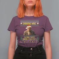 Funny Ed Gein Christmas Meme T Shirt For Women Drinking Wine Eating This Sinful Cold Cuts Viral Scene - Wonder Print Shop