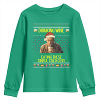 Funny Ed Gein Christmas Meme Youth Sweatshirt Drinking Wine Eating This Sinful Cold Cuts Viral Scene - Wonder Print Shop