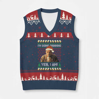 Funny Ed Gein Drinking Wine V-Neck Knit Sweater Vest Im Going Drinking Yes I Am Christmas Meme - Wonder Print Shop