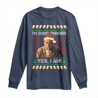 Funny Ed Gein Drinking Wine Long Sleeve Shirt Im Going Drinking Yes I Am Christmas Meme - Wonder Print Shop