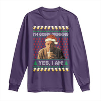 Funny Ed Gein Drinking Wine Long Sleeve Shirt Im Going Drinking Yes I Am Christmas Meme - Wonder Print Shop