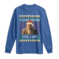 Funny Ed Gein Drinking Wine Long Sleeve Shirt Im Going Drinking Yes I Am Christmas Meme - Wonder Print Shop