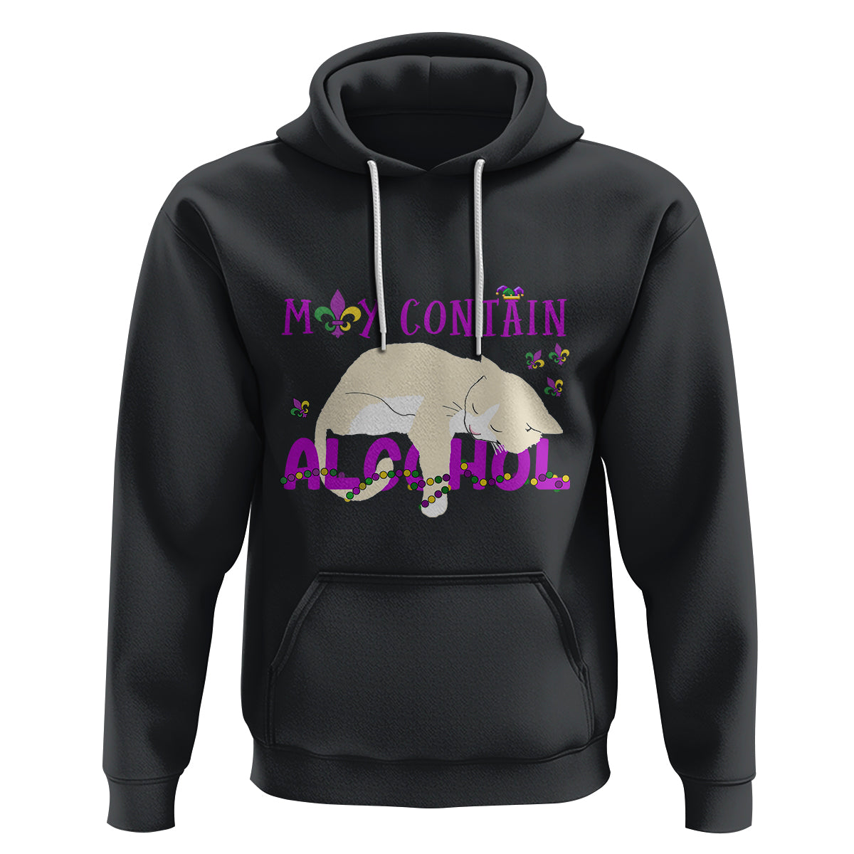 Funny Mardi Gras Drunk Cat Hoodie May Contain Alcohol Drinking Lover