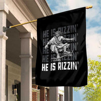 He Is Rizzin Funny Christian Easter Skateboarding Jesus Meme Garden Flag Faith Humor Trendy Youth Gift