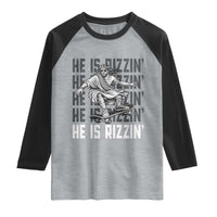 He Is Rizzin Funny Christian Easter Skateboarding Jesus Meme Raglan Shirt Faith Humor Trendy Youth Gift