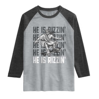 He Is Rizzin Funny Christian Easter Skateboarding Jesus Meme Raglan Shirt Faith Humor Trendy Youth Gift