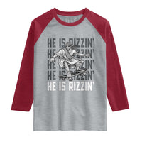 He Is Rizzin Funny Christian Easter Skateboarding Jesus Meme Raglan Shirt Faith Humor Trendy Youth Gift