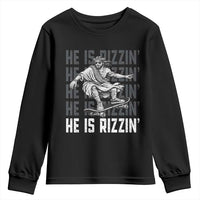 He Is Rizzin Funny Christian Easter Skateboarding Jesus Meme Youth Sweatshirt Faith Humor Trendy Youth Gift