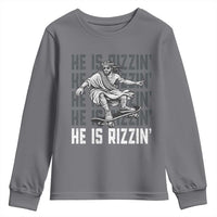 He Is Rizzin Funny Christian Easter Skateboarding Jesus Meme Youth Sweatshirt Faith Humor Trendy Youth Gift