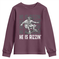 He Is Rizzin Funny Christian Easter Skateboarding Jesus Meme Youth Sweatshirt Faith Humor Trendy Youth Gift