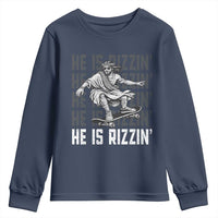 He Is Rizzin Funny Christian Easter Skateboarding Jesus Meme Youth Sweatshirt Faith Humor Trendy Youth Gift