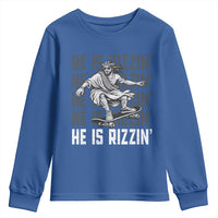 He Is Rizzin Funny Christian Easter Skateboarding Jesus Meme Youth Sweatshirt Faith Humor Trendy Youth Gift