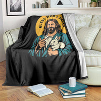Guess Who is Back Funny Christian Easter Throw Blanket Winking Jesus with Lamb Cute Resurrection Humor Gift