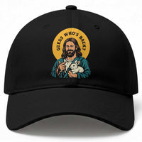 Guess Who is Back Funny Christian Easter Baseball Cap Winking Jesus with Lamb Cute Resurrection Humor Gift
