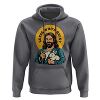 Guess Who is Back Funny Christian Easter Hoodie Winking Jesus with Lamb Cute Resurrection Humor Gift