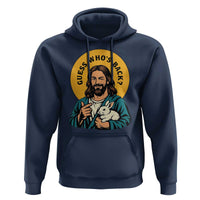 Guess Who is Back Funny Christian Easter Hoodie Winking Jesus with Lamb Cute Resurrection Humor Gift