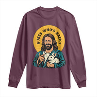 Guess Who is Back Funny Christian Easter Long Sleeve Shirt Winking Jesus with Lamb Cute Resurrection Humor Gift