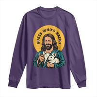 Guess Who is Back Funny Christian Easter Long Sleeve Shirt Winking Jesus with Lamb Cute Resurrection Humor Gift