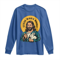 Guess Who is Back Funny Christian Easter Long Sleeve Shirt Winking Jesus with Lamb Cute Resurrection Humor Gift
