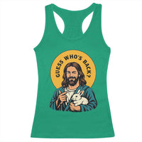 Guess Who is Back Funny Christian Easter Racerback Tank Top Winking Jesus with Lamb Cute Resurrection Humor Gift