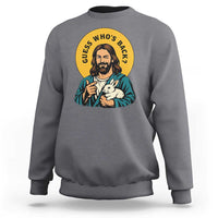 Guess Who is Back Funny Christian Easter Sweatshirt Winking Jesus with Lamb Cute Resurrection Humor Gift