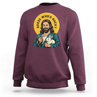 Guess Who is Back Funny Christian Easter Sweatshirt Winking Jesus with Lamb Cute Resurrection Humor Gift