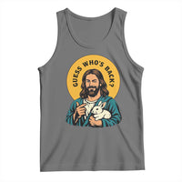 Guess Who is Back Funny Christian Easter Tank Top Winking Jesus with Lamb Cute Resurrection Humor Gift