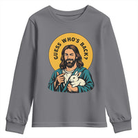 Guess Who is Back Funny Christian Easter Youth Sweatshirt Winking Jesus with Lamb Cute Resurrection Humor Gift