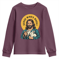 Guess Who is Back Funny Christian Easter Youth Sweatshirt Winking Jesus with Lamb Cute Resurrection Humor Gift